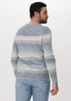 Mode Kledingwinkel 31 Blauwe Cast Iron Trui R-neck Cotton Slub Stripe