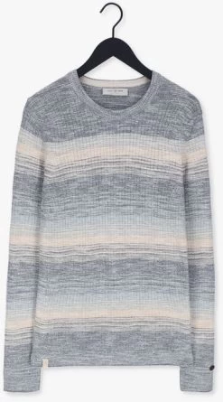 Blauwe Cast Iron Trui R-neck Cotton Slub Stripe -Mode Kledingwinkel 218290 5