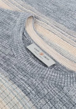 Blauwe Cast Iron Trui R-neck Cotton Slub Stripe -Mode Kledingwinkel 218290 6