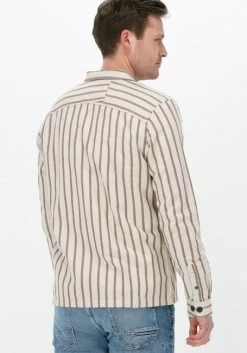 Beige Cast Iron Overshirt Long Sleeve Shirt Cotton- Linen Twill Stripe
