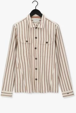 Beige Cast Iron Overshirt Long Sleeve Shirt Cotton- Linen Twill Stripe -Mode Kledingwinkel 221488 5