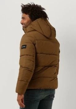 Bruine Calvin Klein Gewatteerde Jas Crinkle Nylon Puffer Jacket