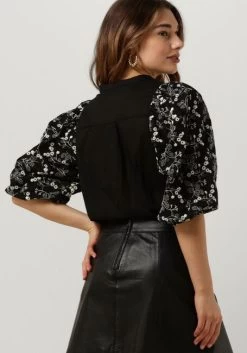 Zwarte Summum Blouse Shirt Cotton Embroidered