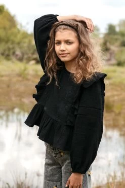 Zwarte Looxs Blouse 10sixteen Mousseline Embroidery Top