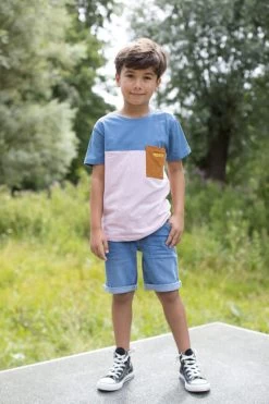 Lila Moodstreet T-shirt T-shirt Colorblock With Contrast Chestpocket