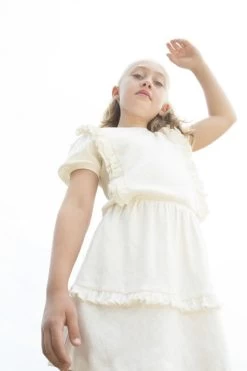 Gebroken Wit Moodstreet Mini Jurk Fancy Dress With Frills And Puffed Sleeves