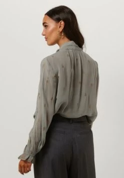 Grijze Scotch & Soda Blouse Embroidered Top With Tie Neck