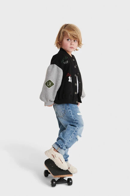 Zwarte Alix Mini Kids Knitted Sweat Bomber Jacket 3 Zwarte Alix Mini Kids Knitted Sweat Bomber Jacket